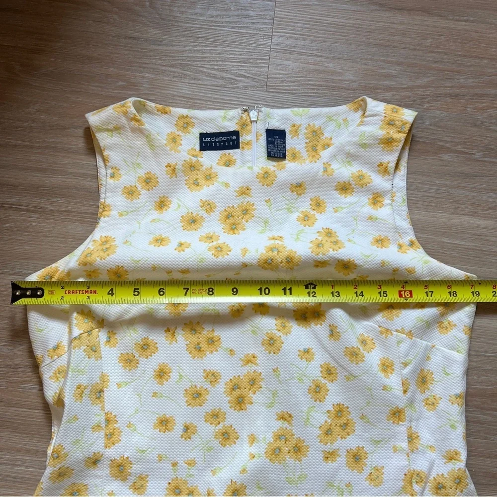 Vintage Liz Claiborne Yellow Floral Sheath Dress Size 10 cotton prairie - Picture 5 of 6